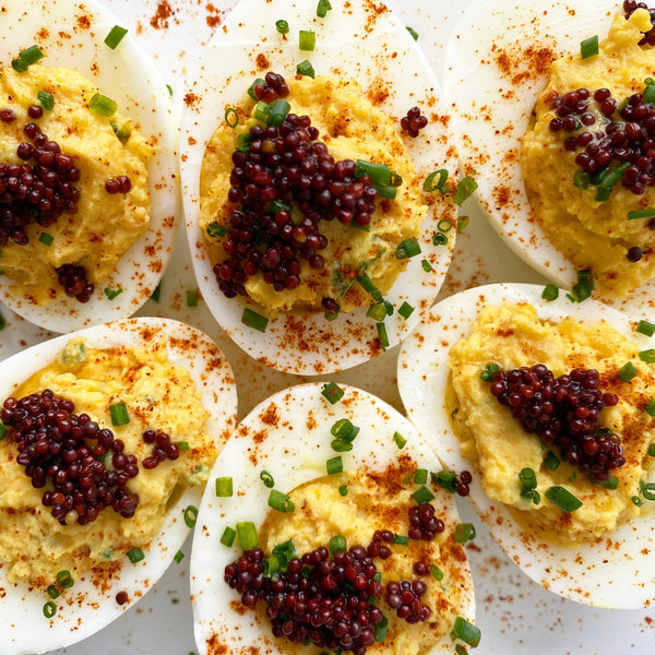 Deviled Eggs with Pickled Mustard Seeds